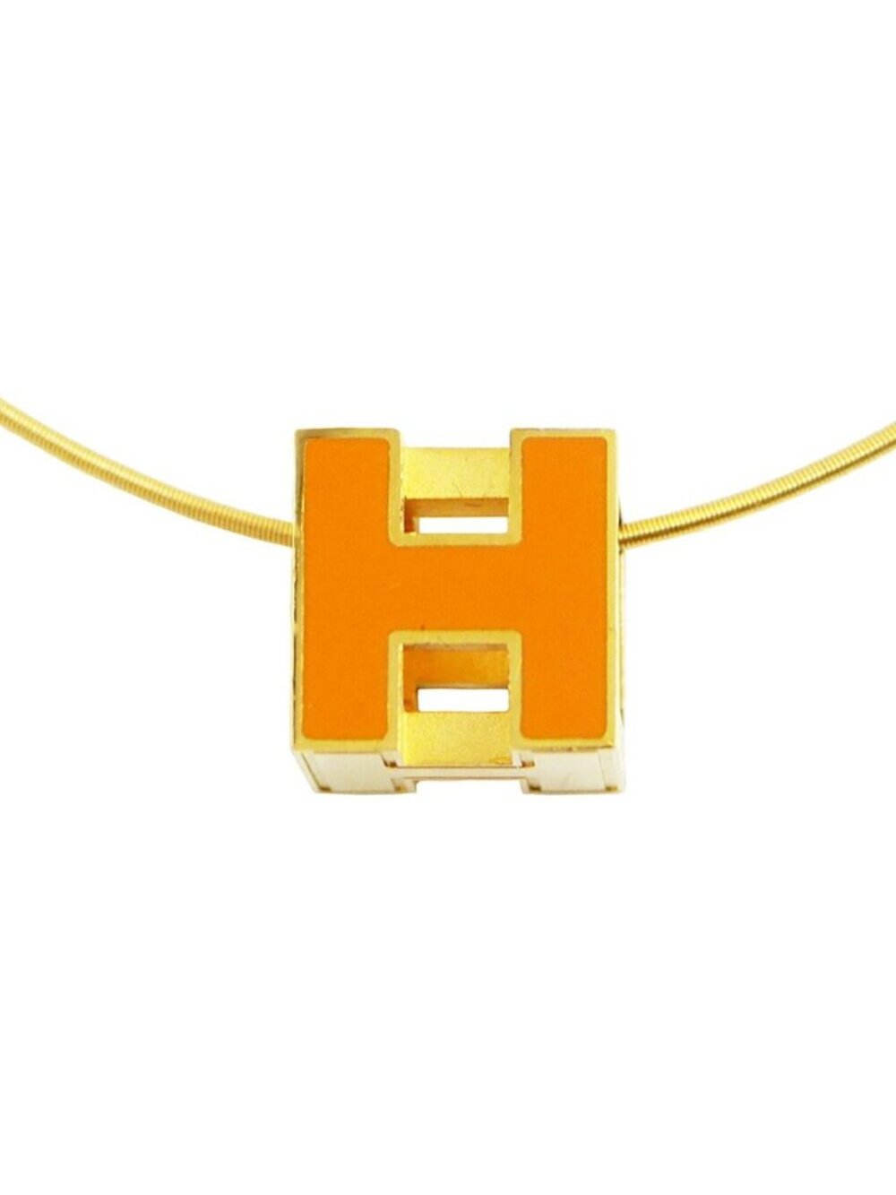 Hermes Cage D'h Cube Necklace Gold Orange